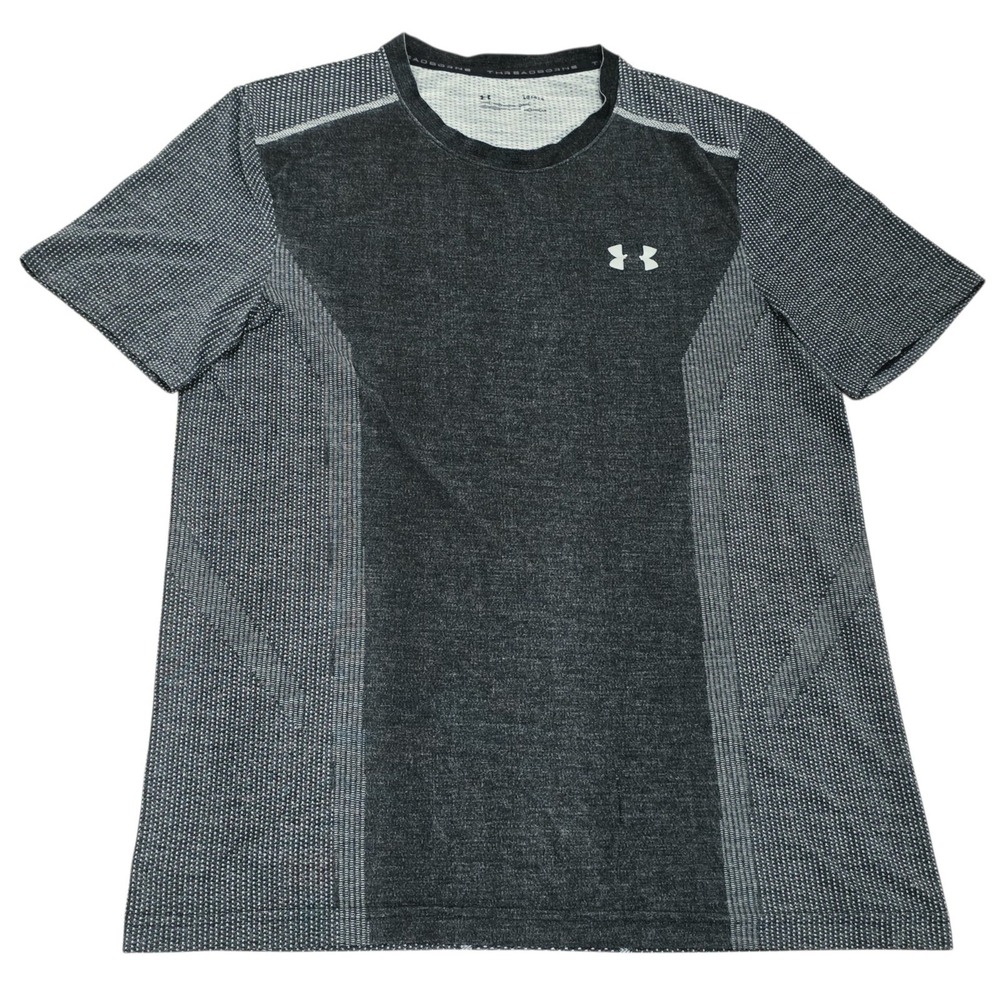 Under Armour HeatGear Fitted Shirt Men's Large Black Gray Mesh Training Athletic